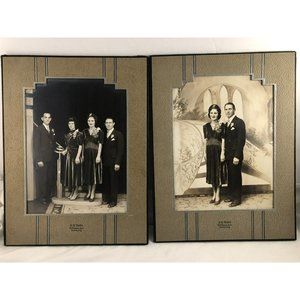 2 Vintage New Years / party  Photo with Cardboard Art Deco Mat 1940's